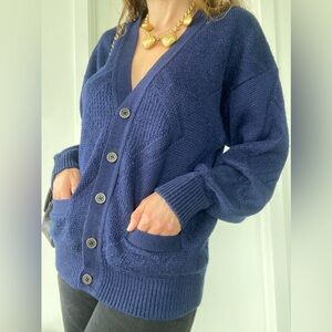 Vintage Grandpa navy blue wool blend cardigan new-like condition Size M